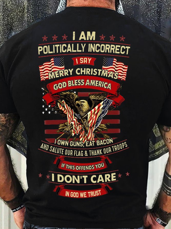 Men's I Say Merry Christmas God Bless America Letters Casual T-Shirt