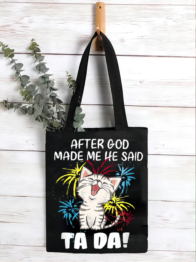 Women's Funny Cat After God Made Me He Said Ta Da Shopping Tote