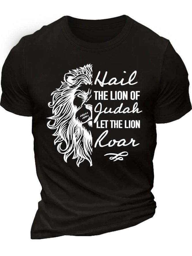 Men’s Hail The Lion Of Judah Let The Lion Roar Casual Text Letters T-Shirt