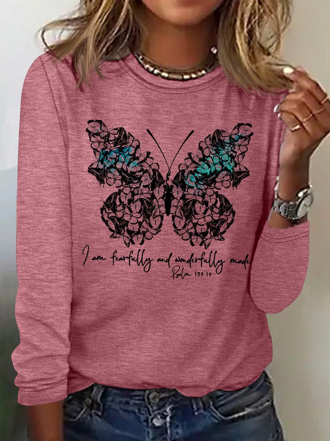 Women's I Am Fearfully And Wonderfully Made Psalm 139:14 Funny Graphic Printing Casual Crew Neck Regular Fit Shirt