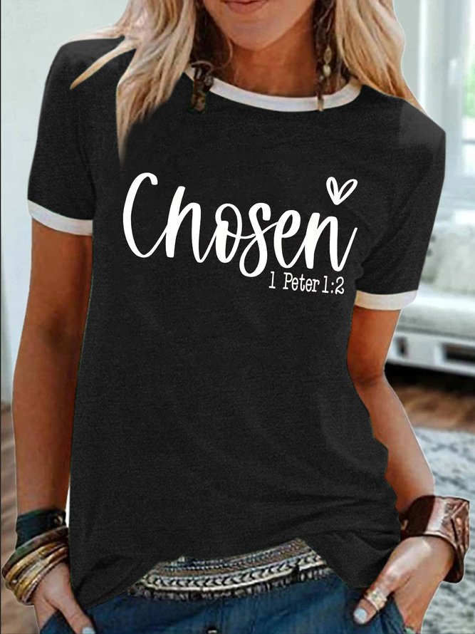 Women's Chosen 1 Peter 1:2 Religious Belief Graphic Printing Casual Crew Neck Regular Fit T-Shirt