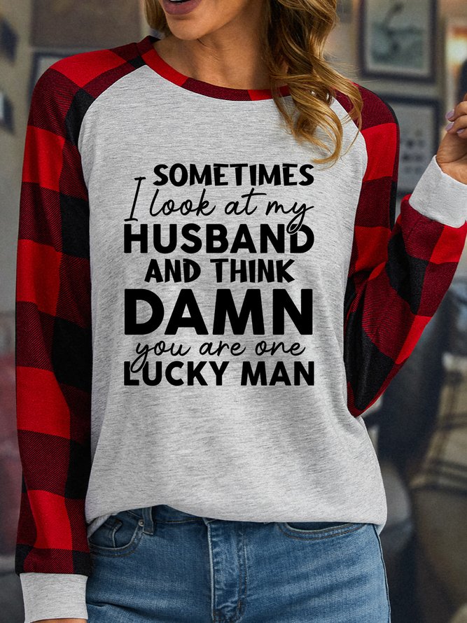 Lilicloth X Manikvskhan Sometimes I Look At My Husband Women's Long Sleeve Buffalo Plaid T-Shirt