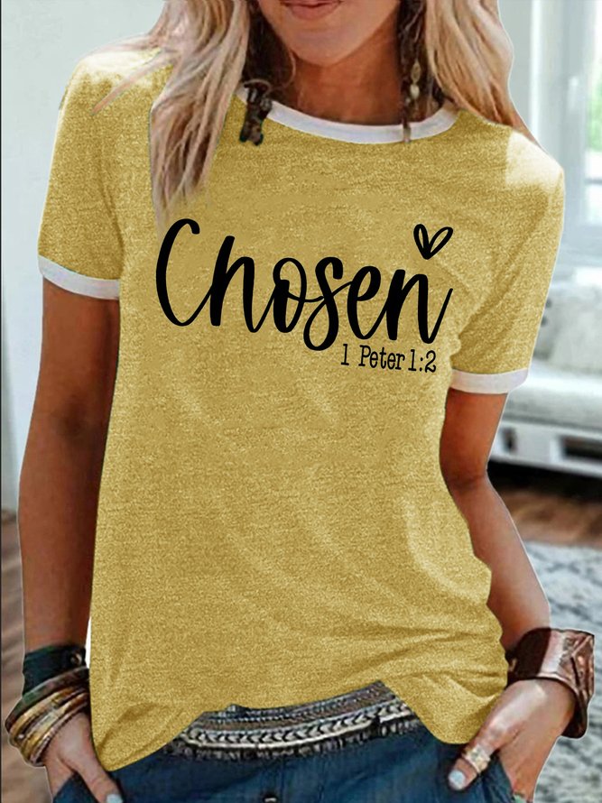 Women's Chosen 1 Peter 1:2 Religious Belief Graphic Printing Casual Crew Neck Regular Fit T-Shirt