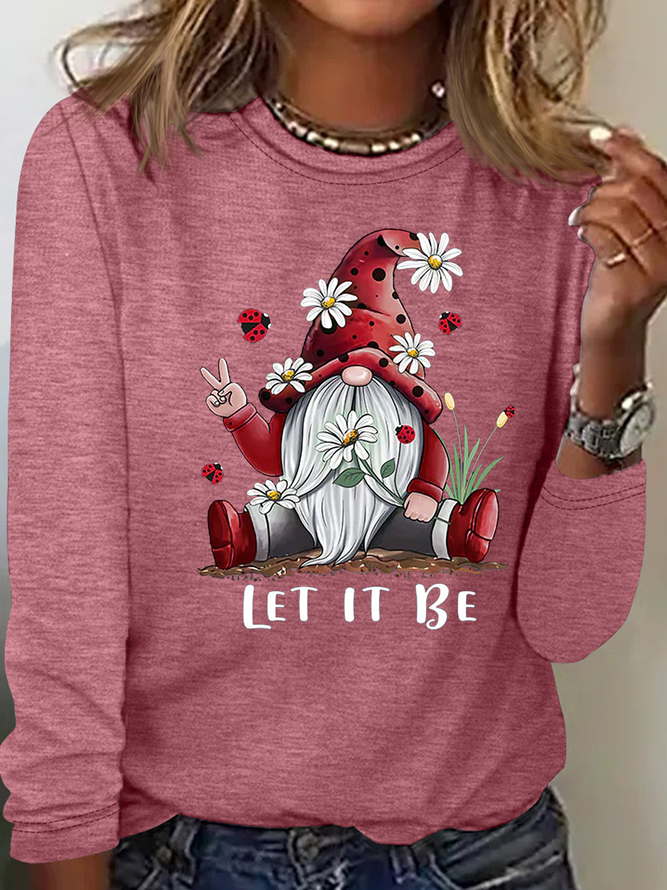 Women's Hippie Let It Be Gnome Print Casual Shirt