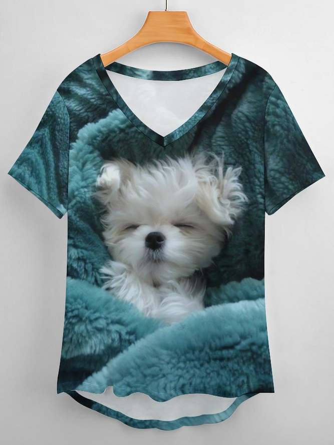 Women's Funny Dog Loose Simple Crew Neck T-Shirt