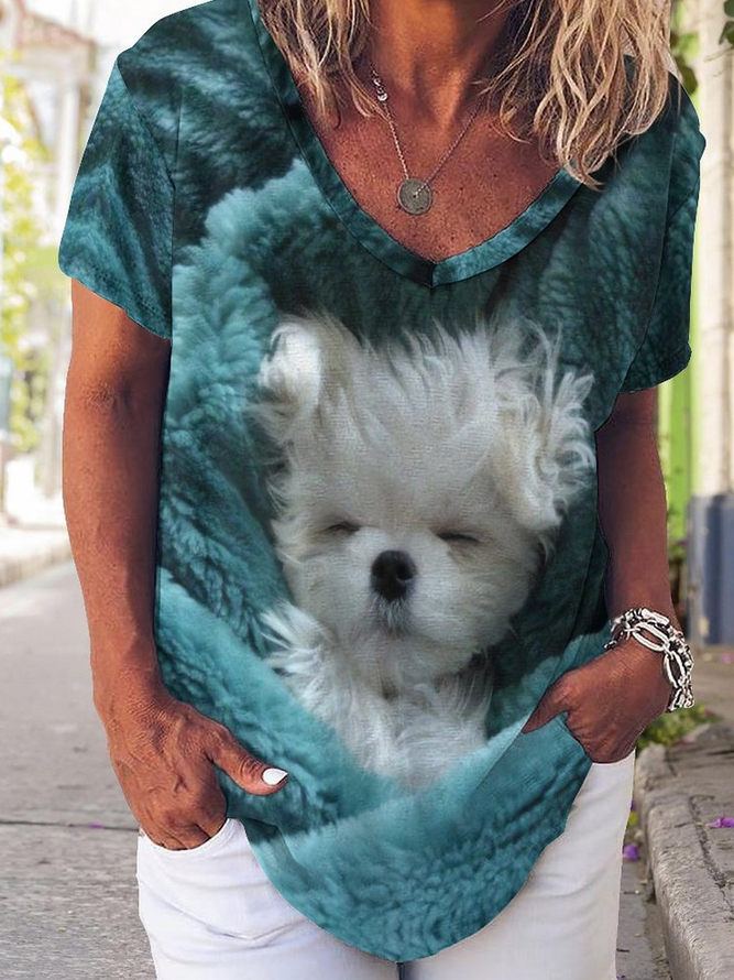 Women's Funny Dog Loose Simple Crew Neck T-Shirt