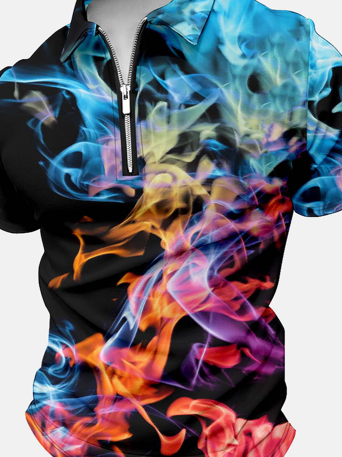 Men’s Fire Pattern Casual Abstract Polo Shirt