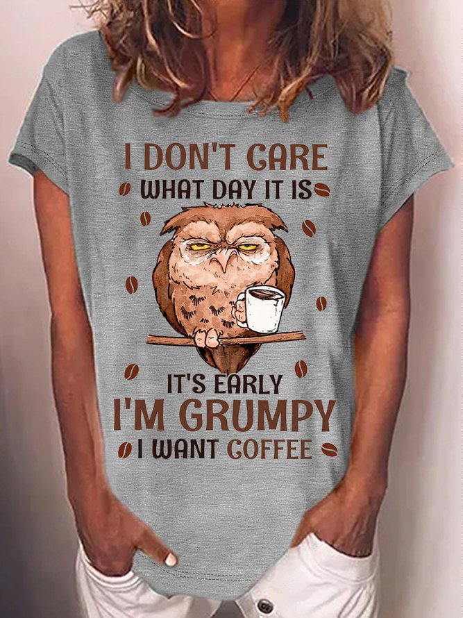 Women's Owl I Dont Care What Day Is It Casual T-Shirt