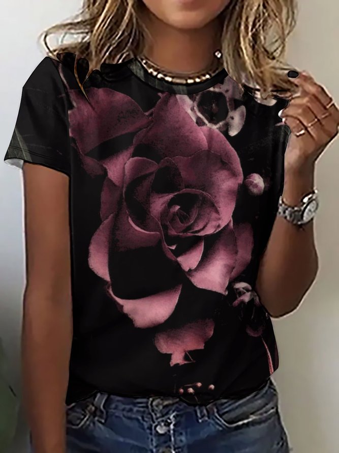 Women’s Plant Pattern Floral Casual Loose T-Shirt