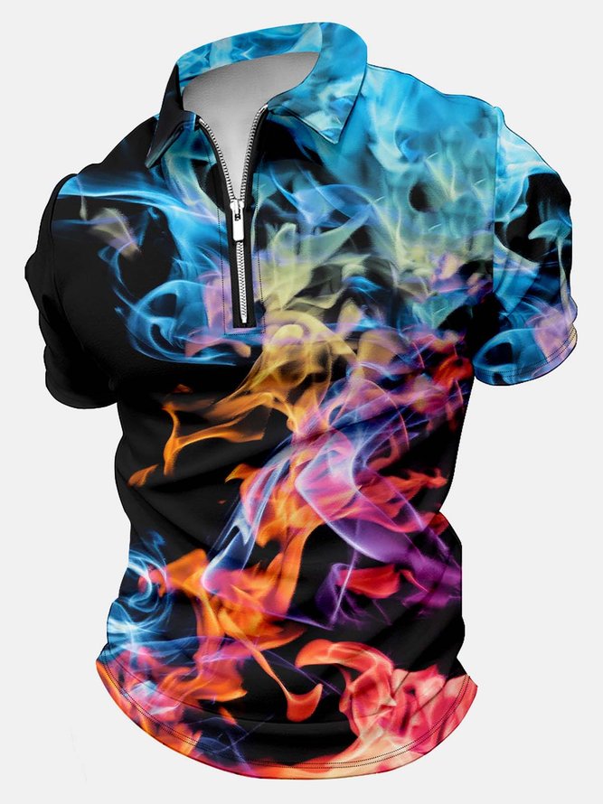 Men’s Fire Pattern Casual Abstract Polo Shirt
