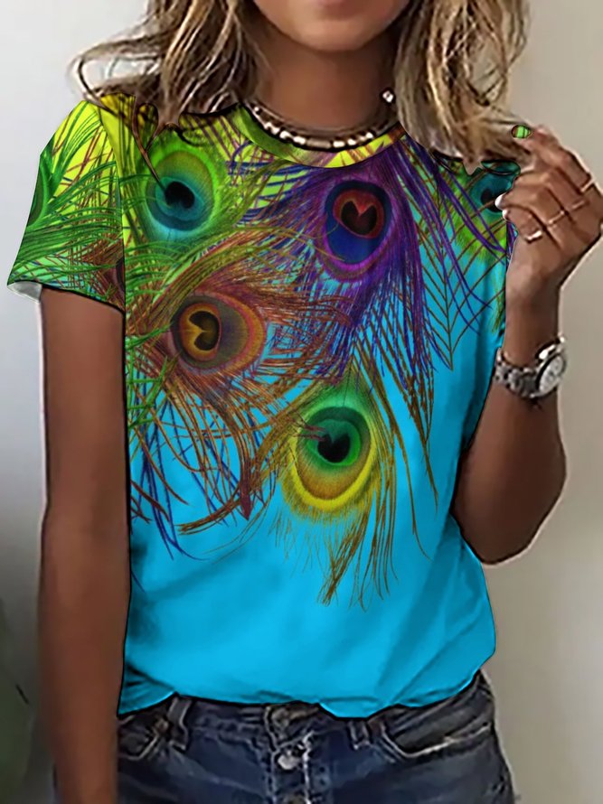 Lilicloth X Paula Women's Peacock Feathers Print T-Shirt