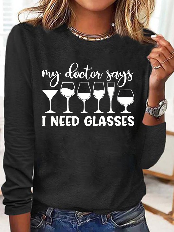 Women's My Doctor Says I Need Glasses Funny Graphic Printing Text Letters Casual Cotton-Blend Shirt