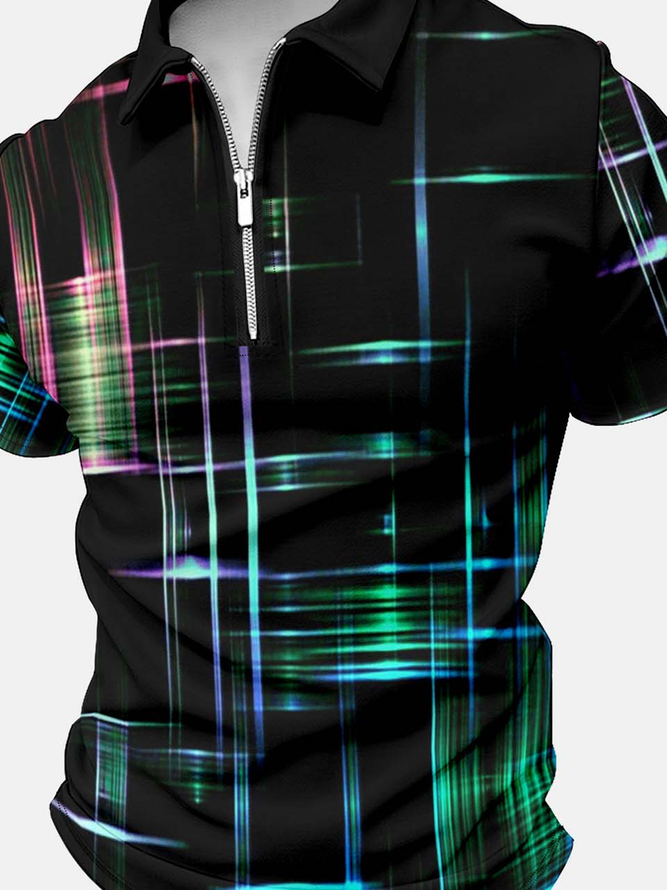 Men’s Abstract Art Pattern Polo Collar Casual Polo Shirt