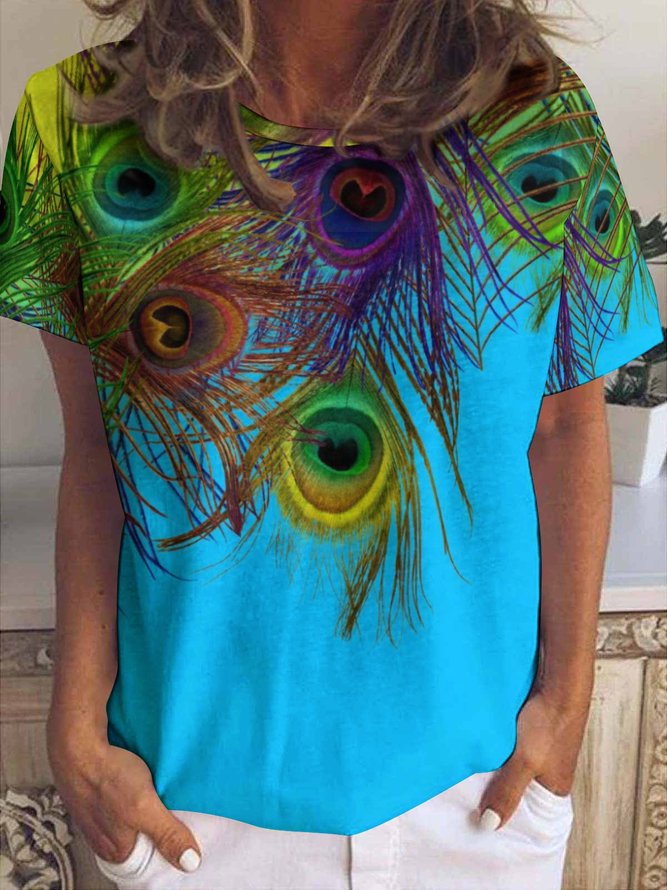 Lilicloth X Paula Women's Peacock Feathers Print T-Shirt