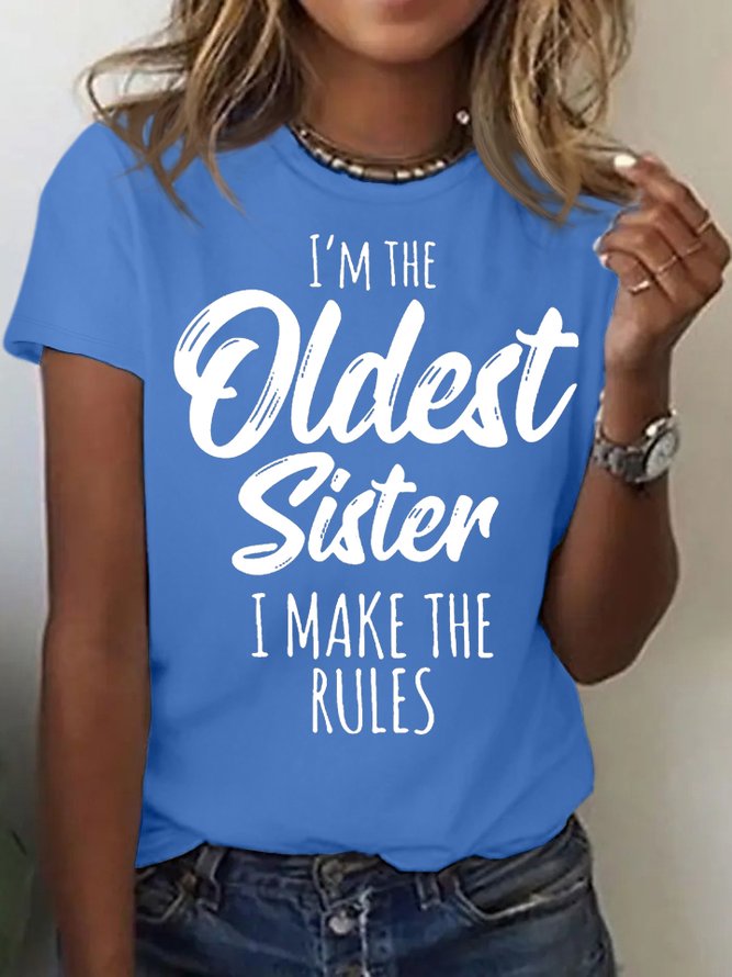 Women's Oldest Sister Funny Letter Cotton Casual T-Shirt