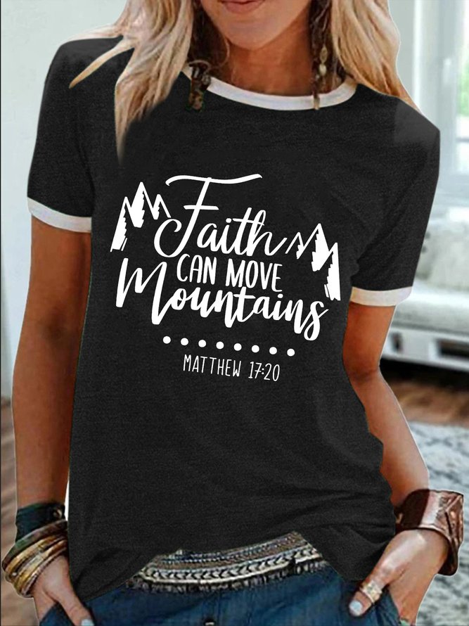 Women's Faith Can Move Mountains Mattew 17:20 Funny Graphic Printing Casual Regular Fit Cotton-Blend Crew Neck T-Shirt