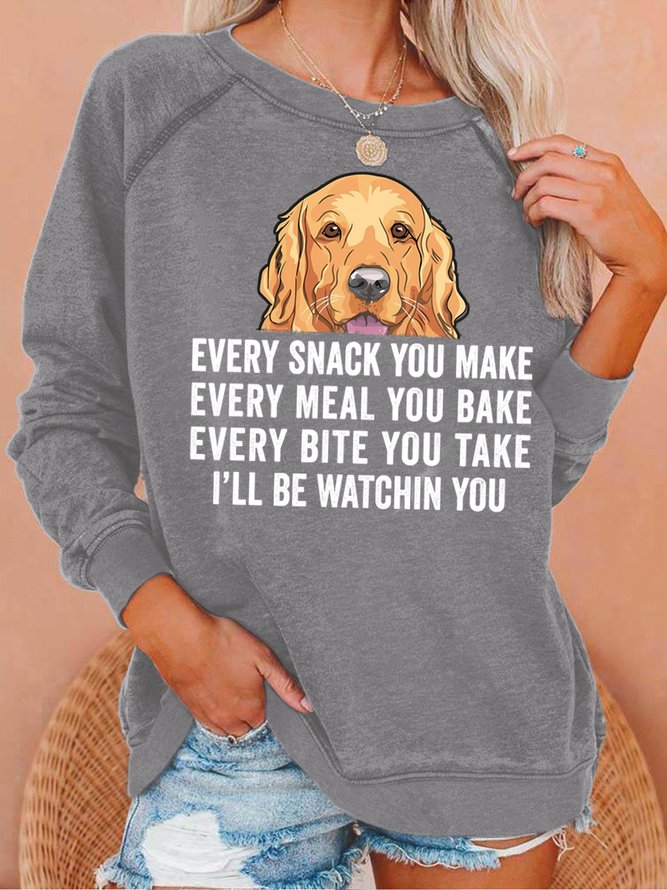 Women's Every Snack You Make Every Meal You Bake Every Bite You Take I'll Be Watching You Funny Graphic Printing Text Letters Casual Crew Neck Sweatshirt