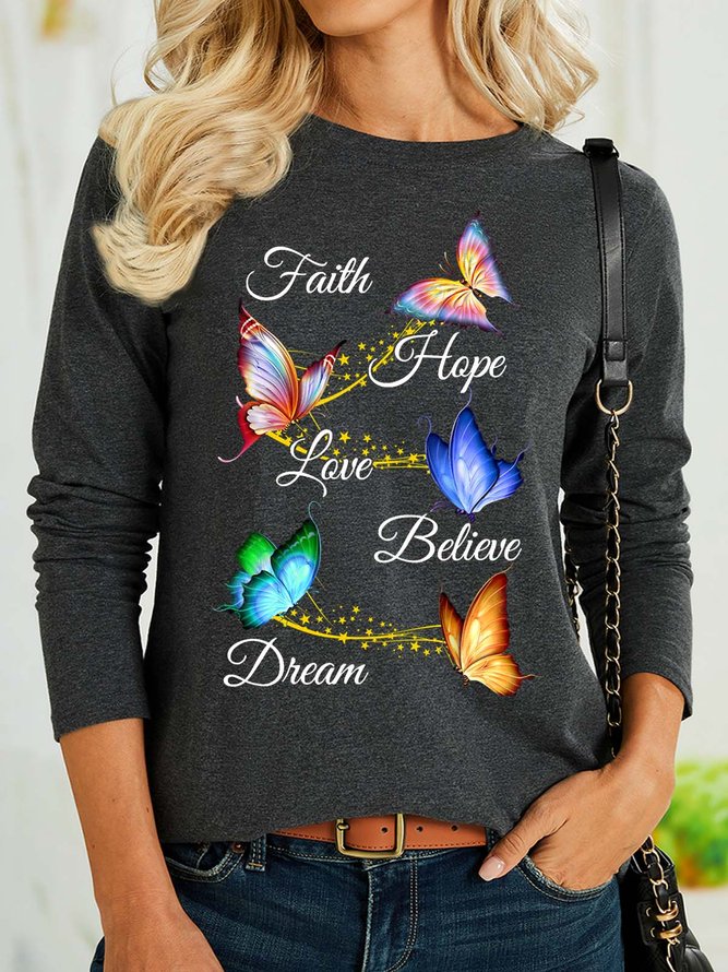 Women’s Faith Hope Love Believe Dream Casual Text Letters Shirt