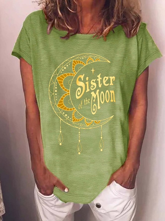 Women’s Sister Of The Moon Casual Crew Neck Text Letters Cotton T-Shirt