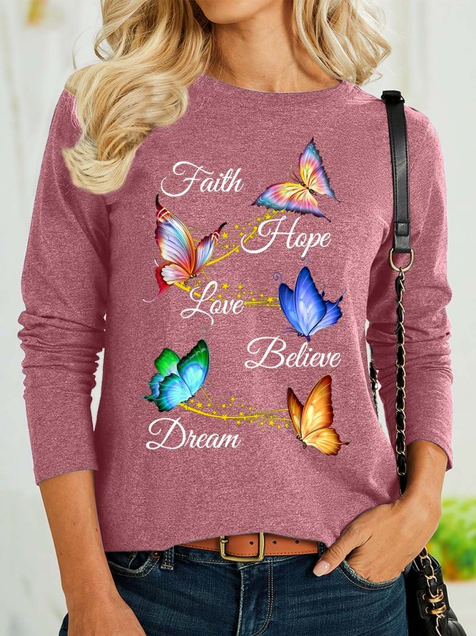Women’s Faith Hope Love Believe Dream Casual Text Letters Shirt