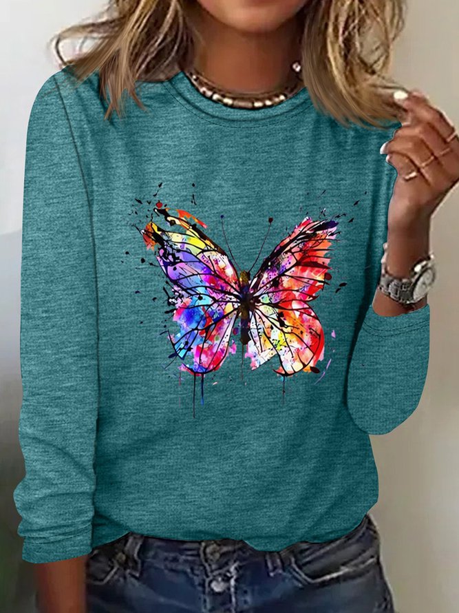 Women's Butterfly Simple Long Sleeve T-Shirt