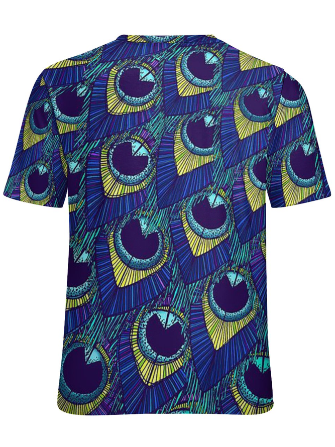 Women's Peacock Feathers Print Crew Neck T-Shirt