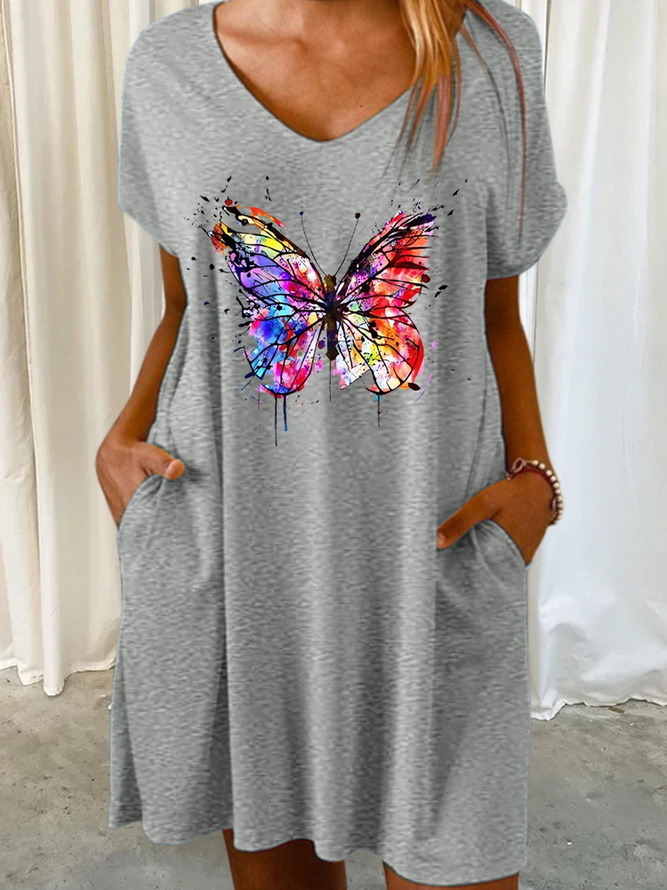 Women's Loose Casual Butterfly V Neck Dress