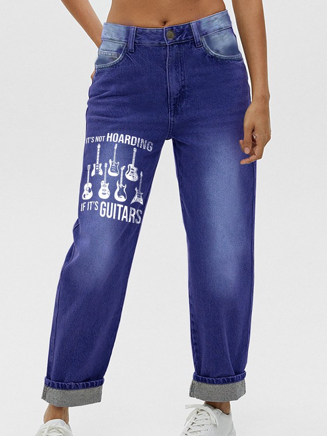 It Is Not Hoarding If It’S Guitars Funny Graphic Print Casual Text Letters Jeans