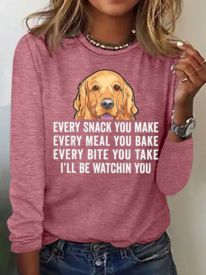 Women's Every Snack You Make Every Meal You Bake Every Bite You Take I'll Be Watching You Funny Graphic Printing Crew Neck Regular Fit Casual Shirt