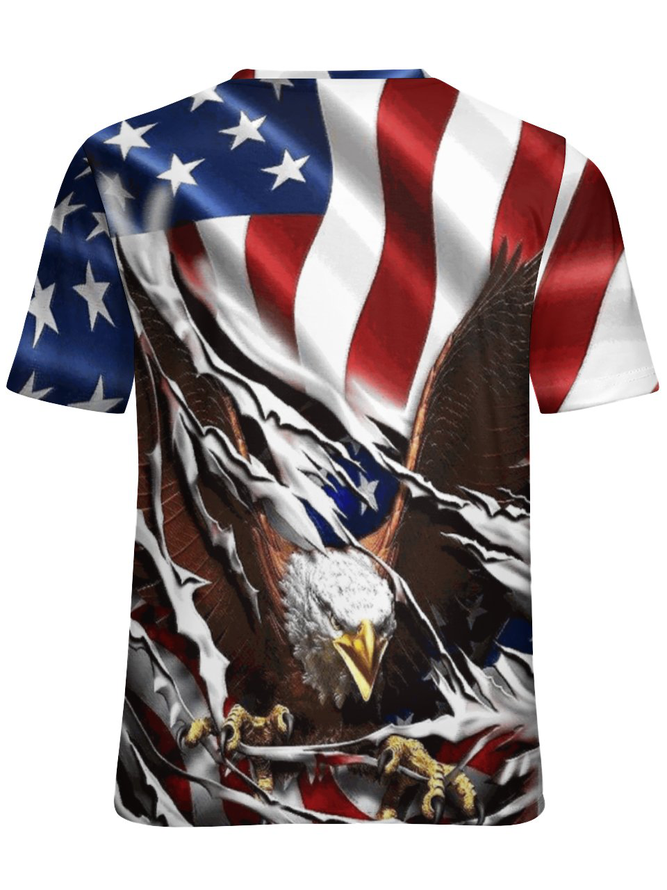 Men’s Eagle Patriotic Flag Pattern Casual Regular Fit Animal Crew Neck T-Shirt