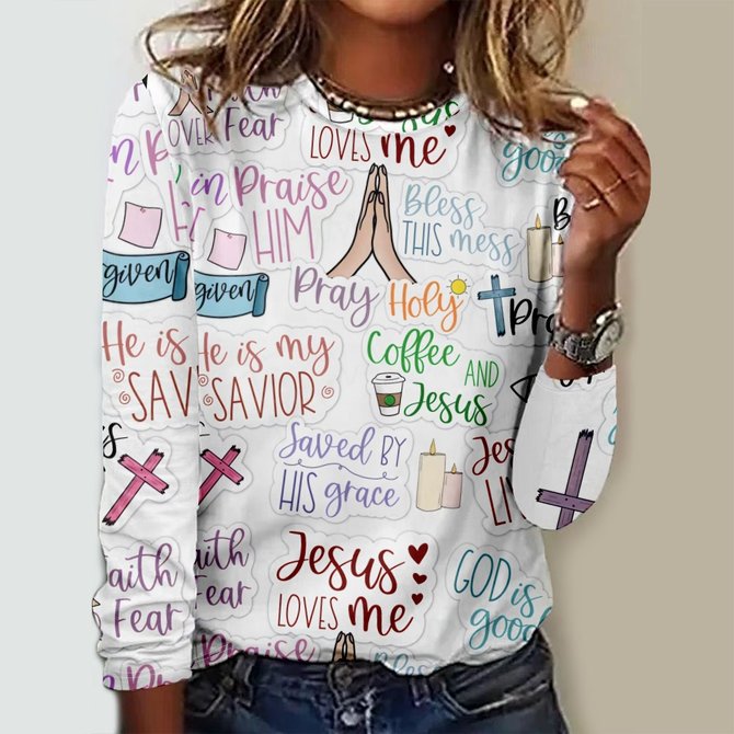 Women's Cute Jesus Art Print Casual Shirt