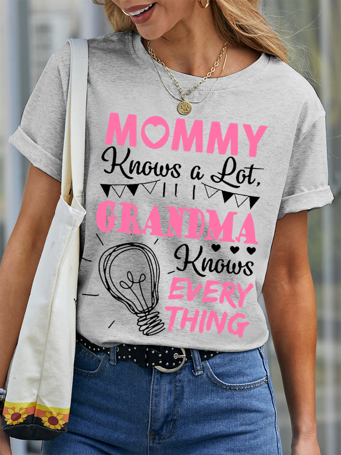 Women's Funny Word Grandma knows everything Cotton Simple T-Shirt