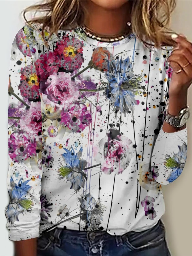Women's Flower Art Print Casual Shirt