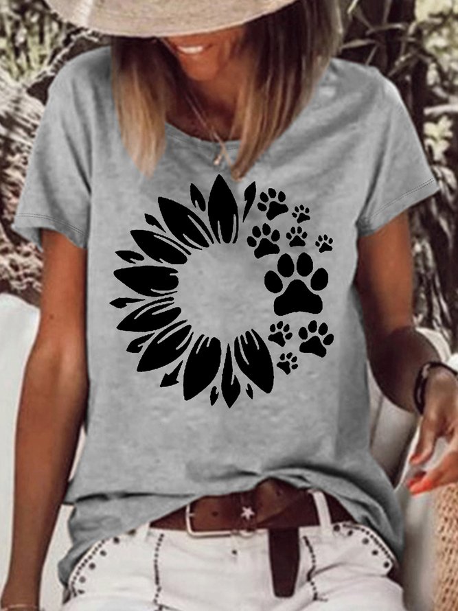 Women‘s Sunflower Dog Paws Graphic Casual T-Shirt