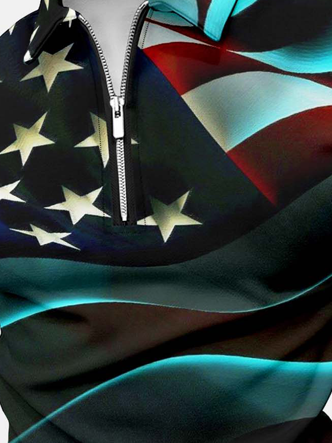 Men’s Patriotic America Flag Pattern Polo Collar Casual America Flag Regular Fit Polo Shirt