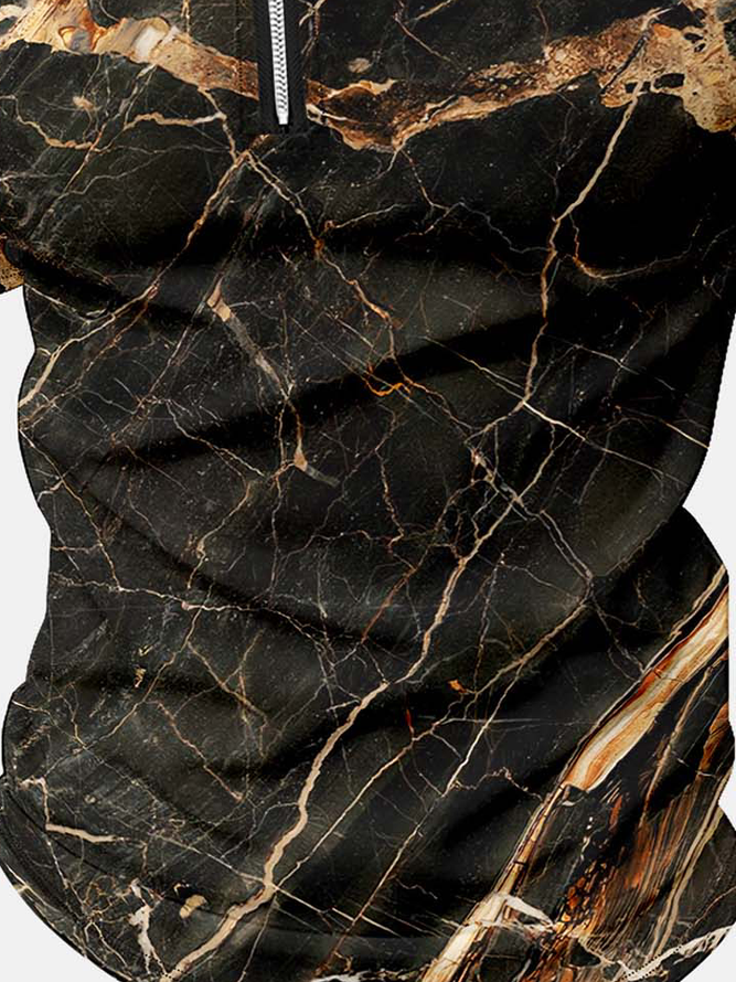 Men’s Texture Abstract Art Pattern Regular Fit Casual Polo Shirt