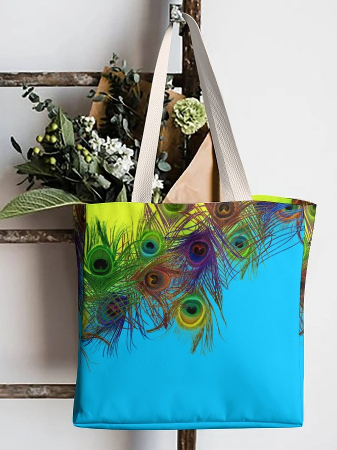 Lilicloth X Paula Women's Peacock Feathers Graphic Shopping Tote