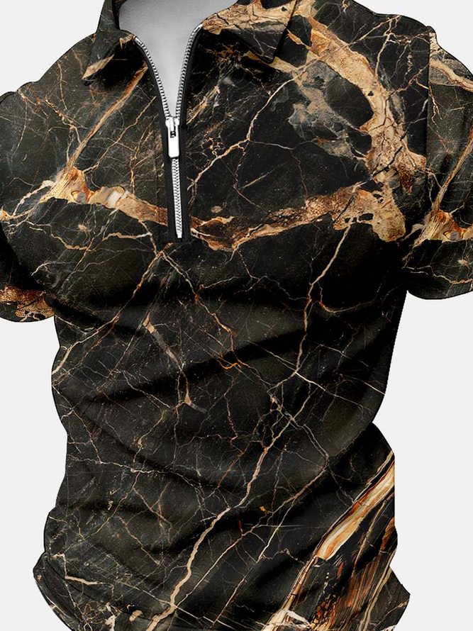 Men’s Texture Abstract Art Pattern Regular Fit Casual Polo Shirt