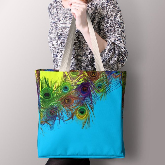Lilicloth X Paula Women's Peacock Feathers Graphic Shopping Tote