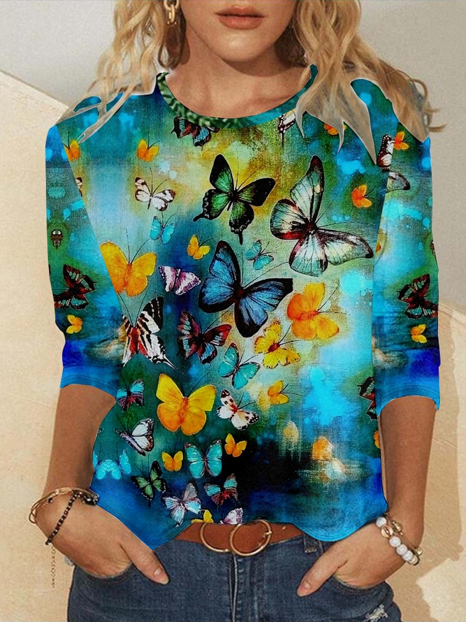 Women's Art Print Butterfly Regular Fit Casual Shirt