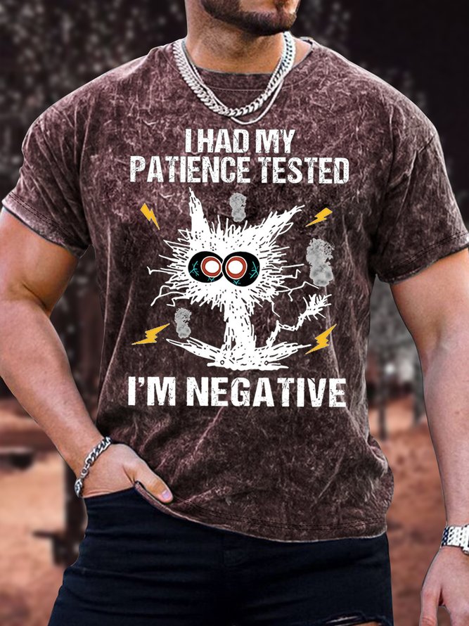 Men's I Had My Patience Tested I Am Negative Funny Grumpy Cat Graphic Printing Crew Neck Loose Text Letters Casual T-Shirt