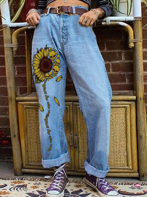 Women's Denim Sunflower Casual Loose Jeans