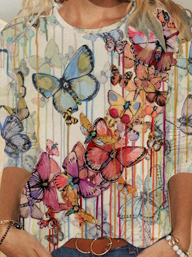 Women’s Butterflies Painting Casual Plants Shirt