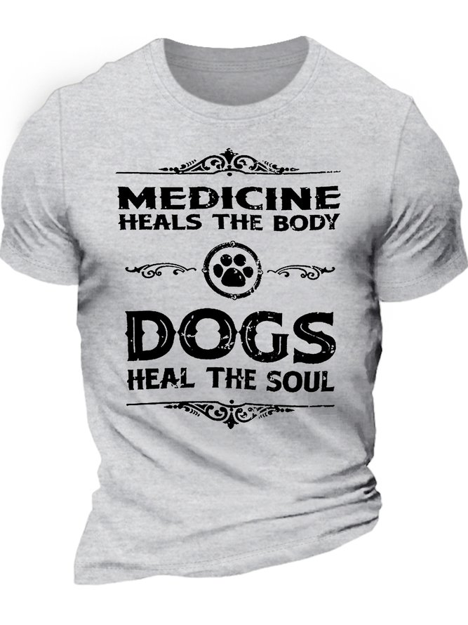 Men's Dogs Heal the Soul Casual Letters Crew Neck T-Shirt