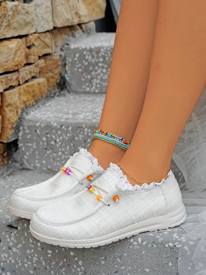 Casual Lace Split Joint Canvas Slip On Boat Shoes
