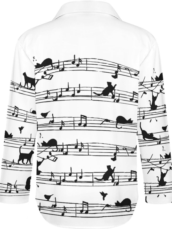 Women's Funny Cat Shirt Collar Loose Simple Blouse