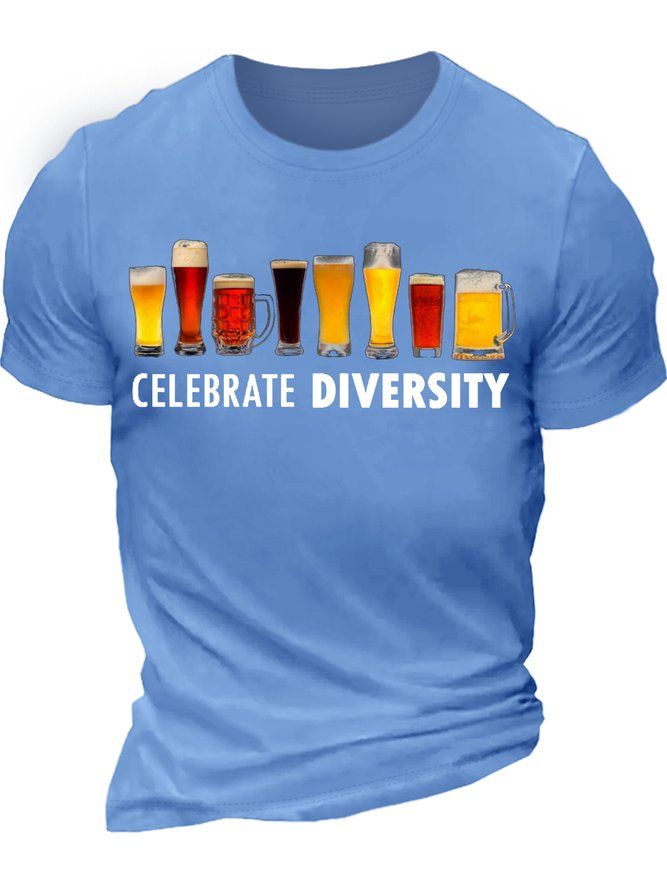 Mens Celebrate Diversity Beer Letters Casual T-Shirt