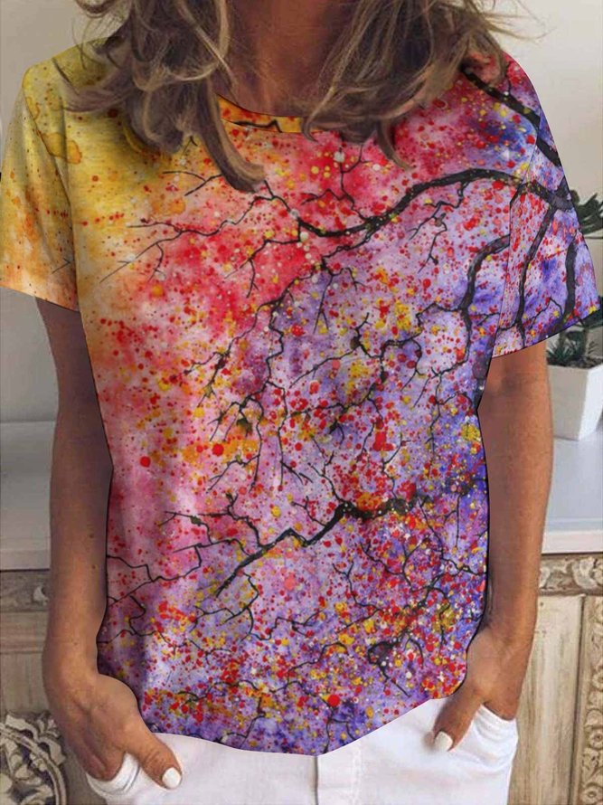 Women’s Floral Ombre Simple Loose T-Shirt