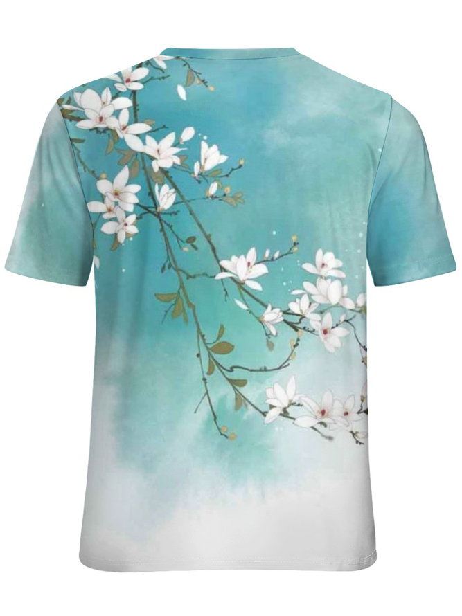Women's Crew Neck Floral Ombre Simple T-Shirt