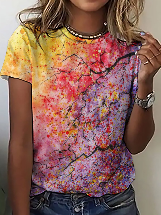 Women’s Floral Ombre Simple Loose T-Shirt